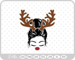 Mom Christmas Messy Bun Girl Reindeer Festive Antlers Red Nose  SVG PNG DXF – Cricut Silhouette Cutting File