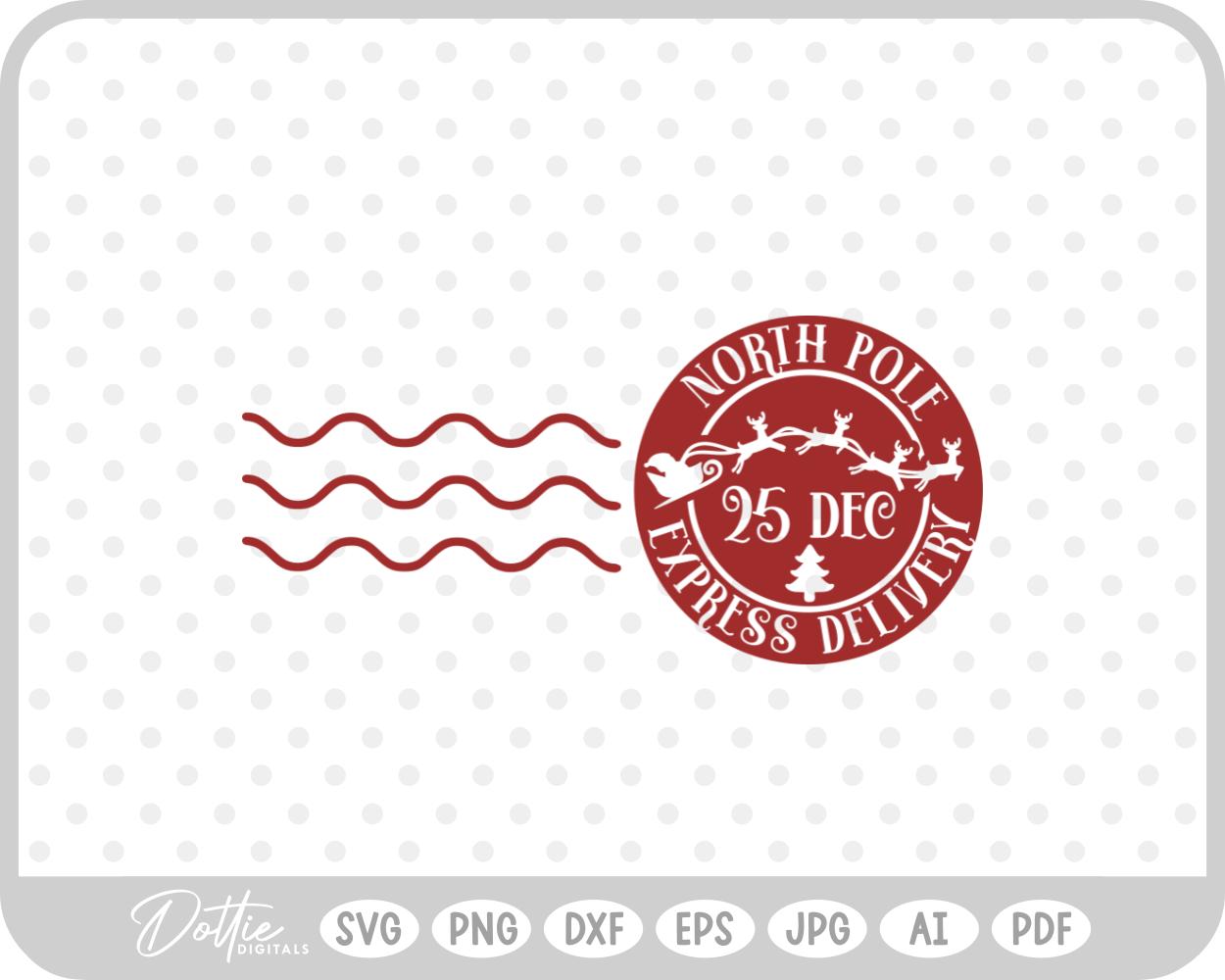 North Pole Christmas Stamp Sticker Postal Package SVG PNG DXF – Cricut Silhouette Cutting File