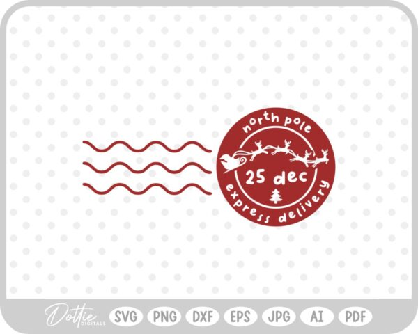 North Pole Christmas Stamp Sticker Postal Package SVG PNG DXF – Cricut Silhouette Cutting File
