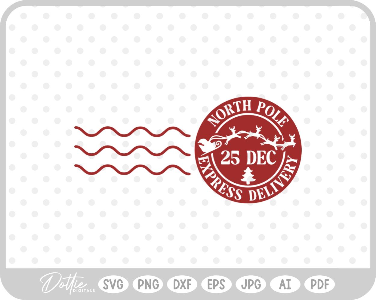 North Pole Christmas Stamp Sticker Postal Package SVG PNG DXF – Cricut Silhouette Cutting File