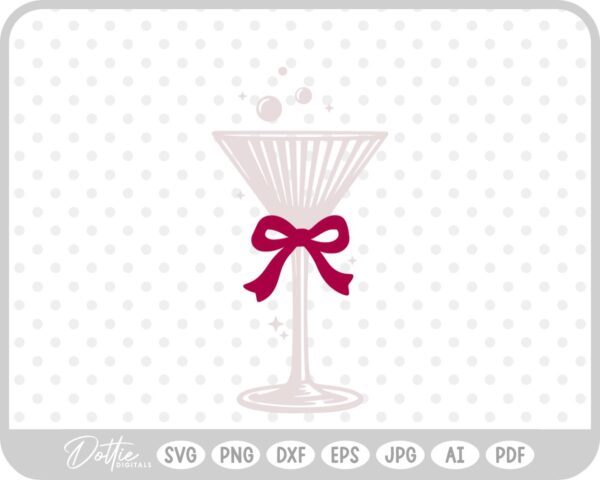 Pink Cocktail Martini Glass With Ribbon Bow Bubbles Sparkles SVG PNG DXF – Cricut Silhouette Cutting File