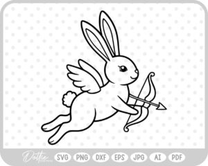 Cupid Bunny Outline Valentine's Day Bow and Arrow SVG PNG DXF – Cricut Silhouette Cutting File