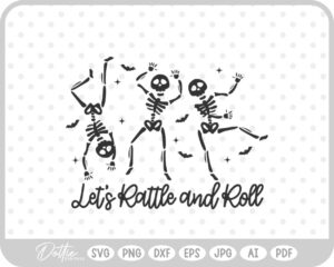 Let's Rattle and Roll Cute Dancing Skeleton Sketch Drawing SVG PNG DXF – Cricut Silhouette Cutting File