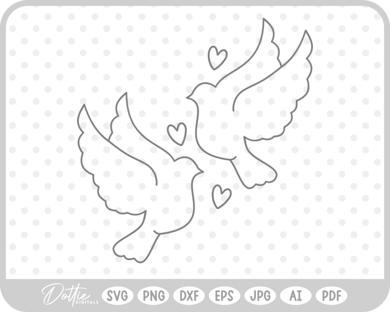 Pretty Doves Outline SVG PNG DXF – Cricut Silhouette Cutting File
