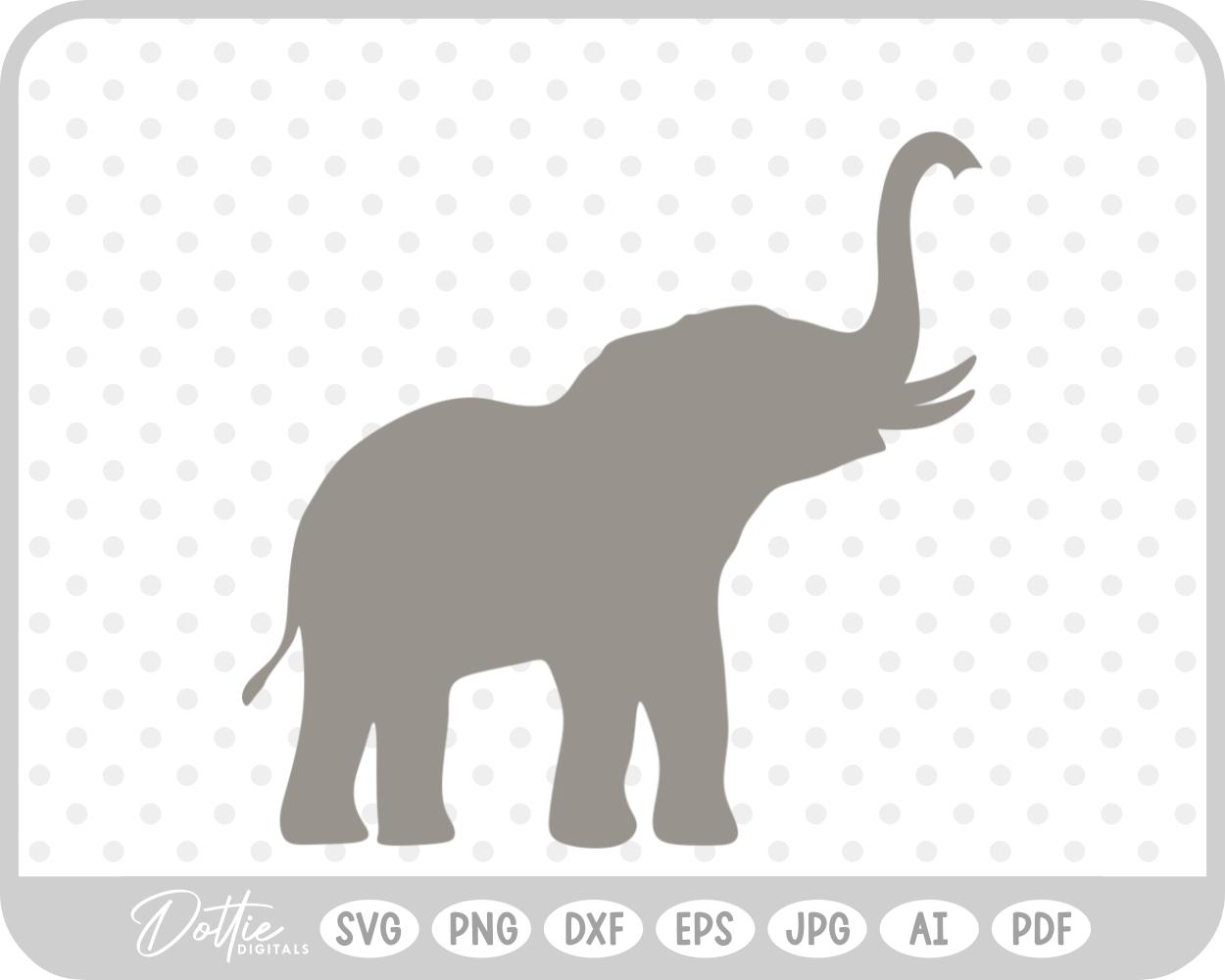 Elephant With Trunk In Air Silhouette SVG PNG DXF – Cricut Silhouette Cutting File
