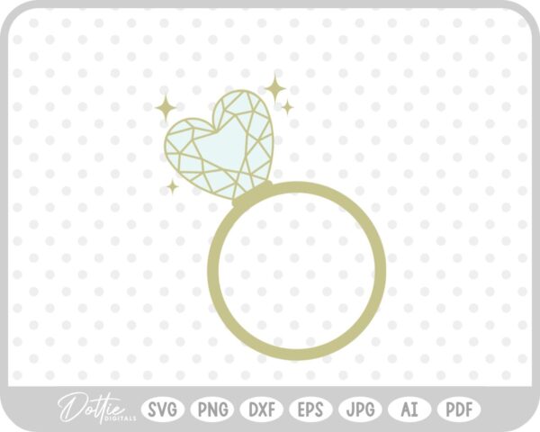 Heart Diamond Wedding Ring SVG PNG DXF – Cricut Silhouette Cutting File