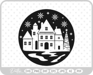 Christmas Town Festive Scene Houses Land SVG PNG DXF – Cricut Silhouette Cutting File