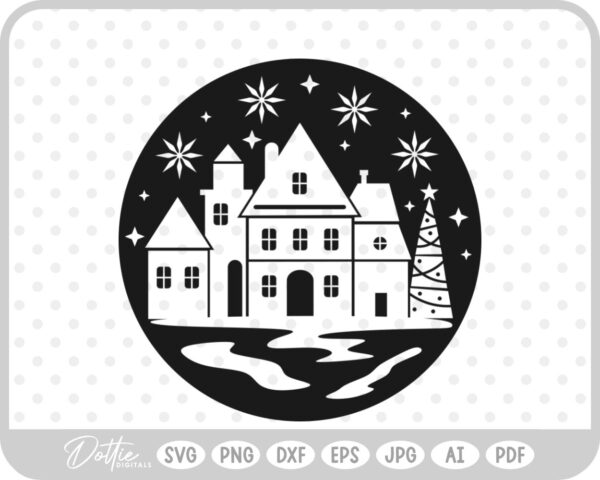 Christmas Town Festive Scene Houses Land SVG PNG DXF – Cricut Silhouette Cutting File