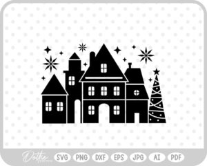 Christmas Town Festive Scene Houses Land SVG PNG DXF – Cricut Silhouette Cutting File