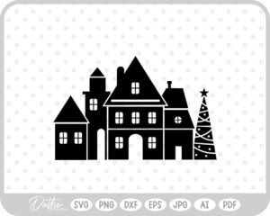 Christmas Town Festive Scene Houses Land SVG PNG DXF – Cricut Silhouette Cutting File