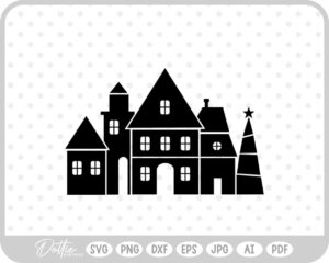 Christmas Town Festive Scene Houses Land SVG PNG DXF – Cricut Silhouette Cutting File