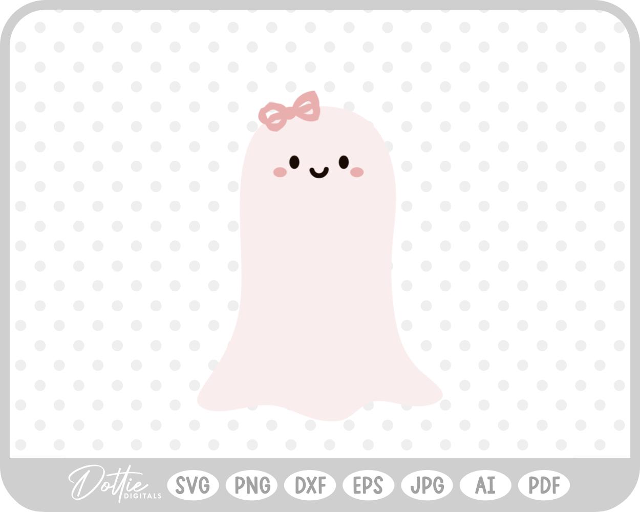 Girly Ghost Cute Halloween Pink Bow SVG PNG DXF – Cricut Silhouette Cutting File