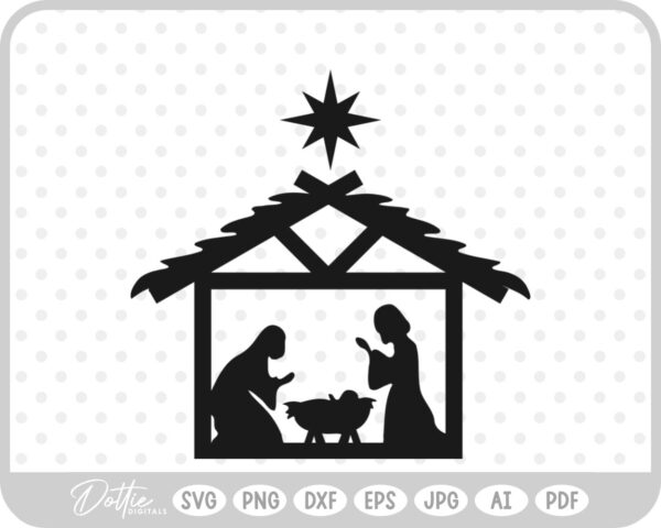 Nativity Scene Outline Silhouette Shape Mary Joseph  SVG PNG DXF – Cricut Silhouette Cutting File