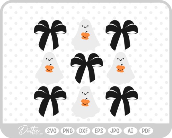Halloween Bow Girlie Cute Ghost Pumpkins SVG PNG DXF – Cricut Silhouette Cutting File