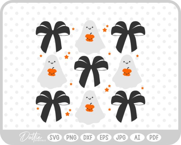 Halloween Bow Girlie Cute Ghost Pumpkins SVG PNG DXF – Cricut Silhouette Cutting File