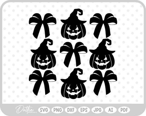 Halloween Bow Girlie Cute Pumpkins Witch Hat SVG PNG DXF – Cricut Silhouette Cutting File