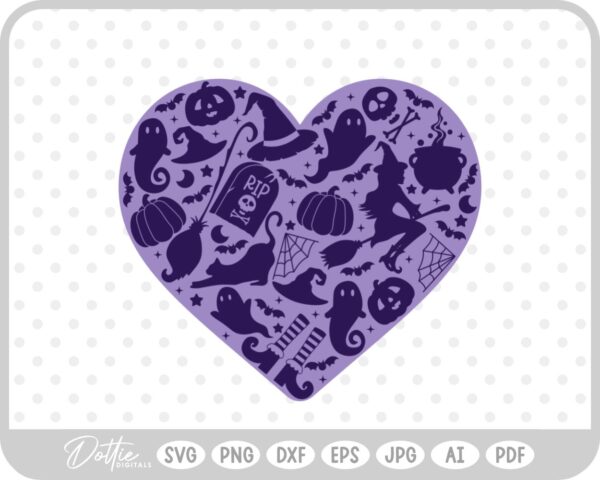 Halloween Heart Shapes Ghosts Bat Witch SVG PNG DXF – Cricut Silhouette Cutting File
