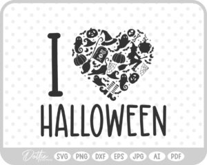 Halloween Heart Shapes Ghosts Bat Witch SVG PNG DXF – Cricut Silhouette Cutting File