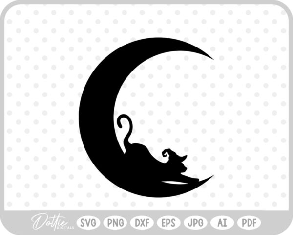 Cat Witch Hat Moon Halloween SVG PNG DXF – Cricut Silhouette Cutting File