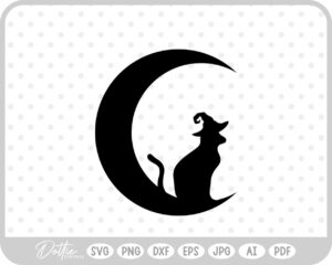 Cat Witch Hat Moon Halloween SVG PNG DXF – Cricut Silhouette Cutting File