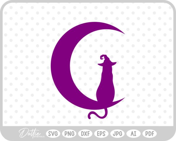 Cat Witch Hat Moon Halloween SVG PNG DXF – Cricut Silhouette Cutting File