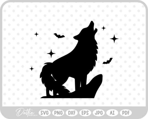 Howling Wolf Bats Sparkle Halloween  SVG PNG DXF – Cricut Silhouette Cutting File