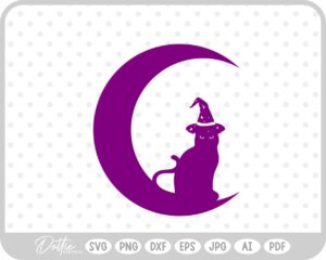 Cat Witch Hat Moon Halloween SVG PNG DXF – Cricut Silhouette Cutting File