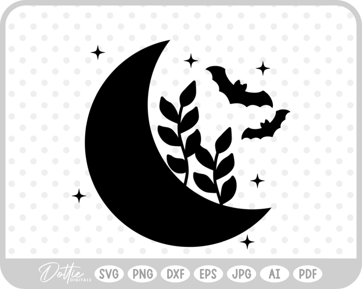 Moon Halloween Bat Vines SVG PNG DXF – Cricut Silhouette Cutting File