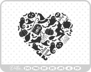 Halloween Heart Shapes Ghosts Bat Witch SVG PNG DXF – Cricut Silhouette Cutting File