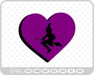 Witch on Broomstick Halloween Heart SVG PNG DXF – Cricut Silhouette Cutting File