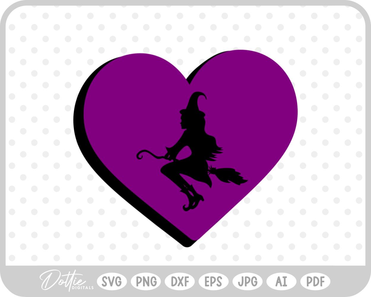 Witch on Broomstick Halloween Heart SVG PNG DXF – Cricut Silhouette Cutting File