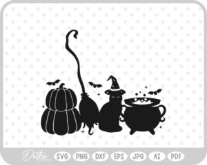 Halloween Bats Cat Broom Witch SVG PNG DXF – Cricut Silhouette Cutting File