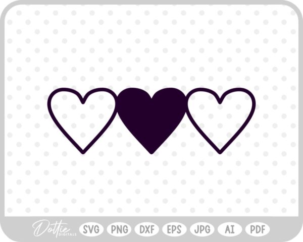 Row of Hearts SVG PNG DXF – Cricut Silhouette Cutting File