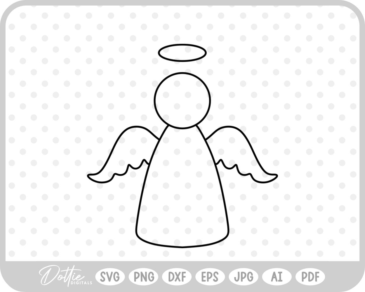 Angel Outline Hand Drawn Christmas Wings Halo SVG PNG DXF – Cricut Silhouette Cutting File