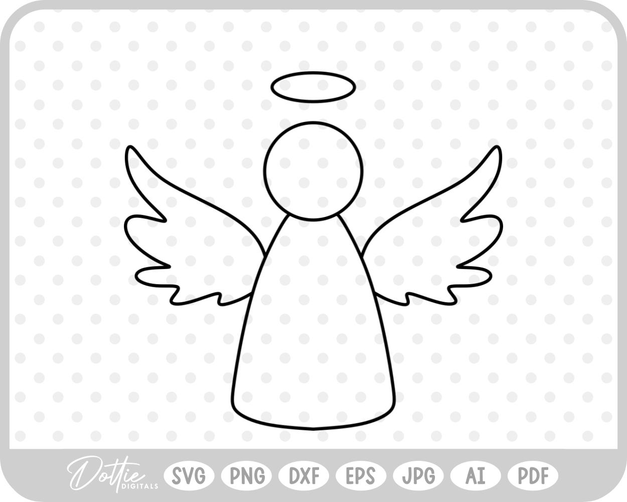 Angel Outline Hand Drawn Christmas Wings Halo SVG PNG DXF – Cricut Silhouette Cutting File