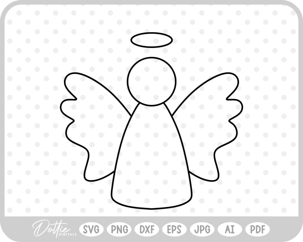 Angel Outline Hand Drawn Christmas Wings Halo SVG PNG DXF – Cricut Silhouette Cutting File