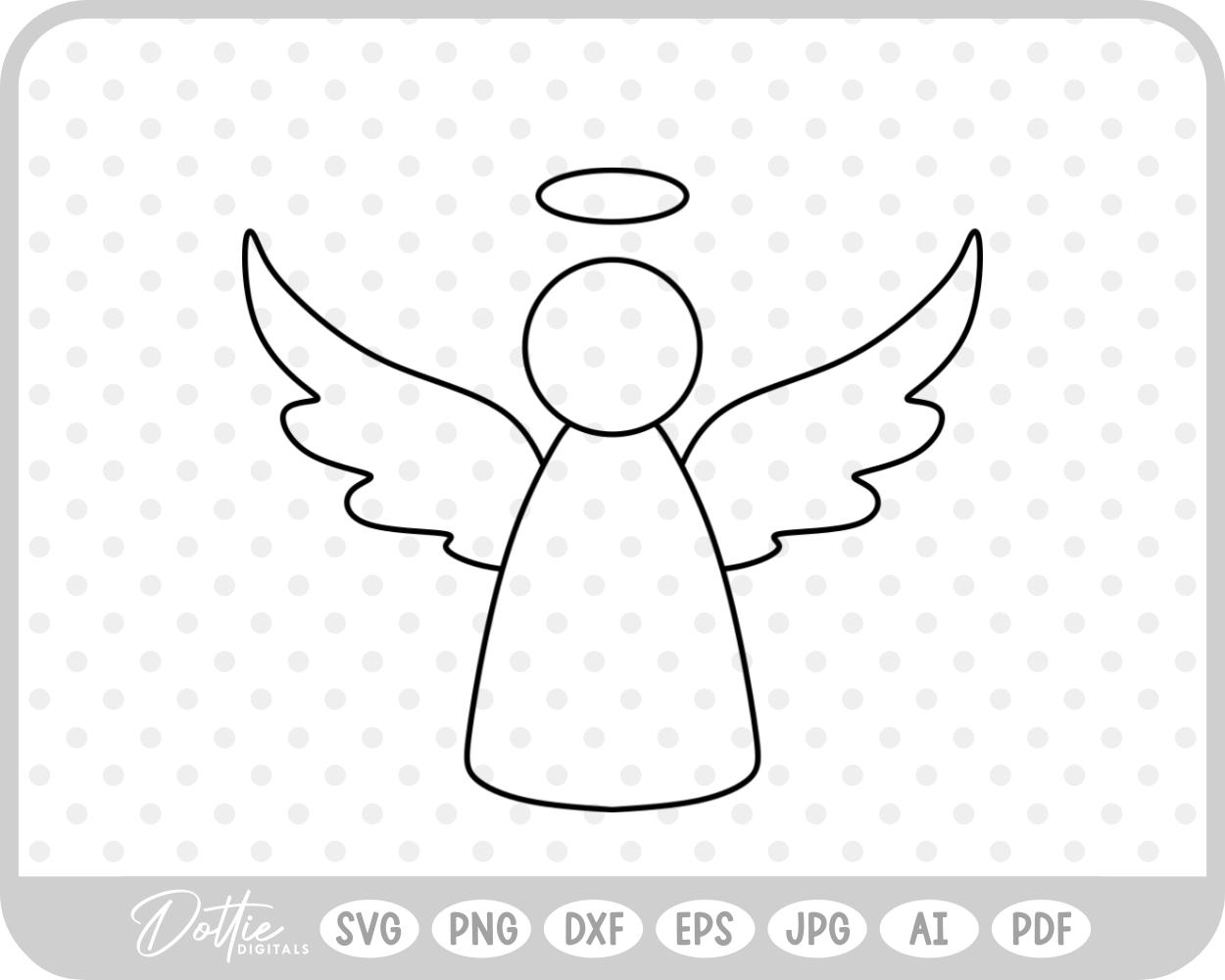 Angel Outline Hand Drawn Christmas Wings Halo SVG PNG DXF – Cricut Silhouette Cutting File