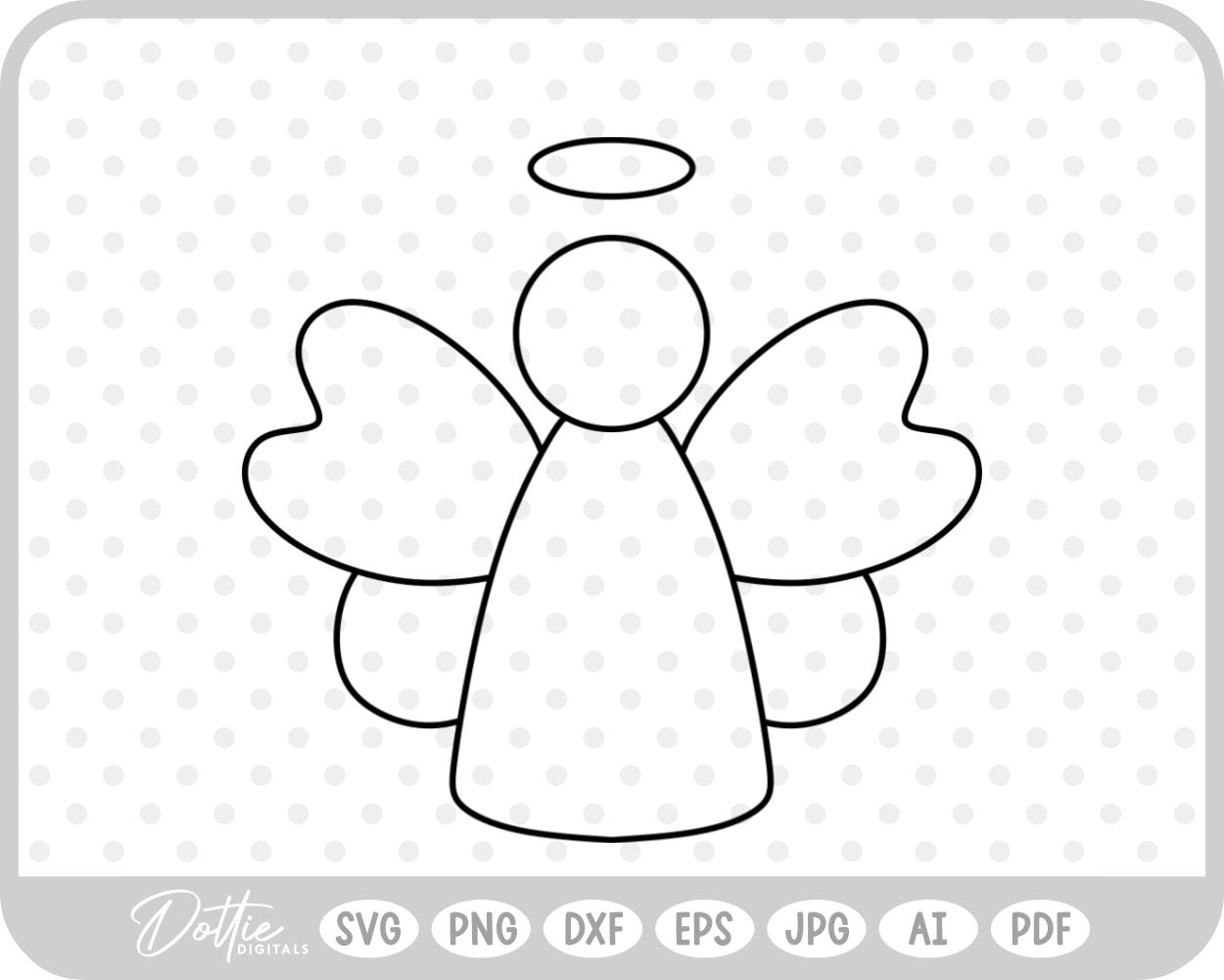 Angel Outline Hand Drawn Christmas Wings Halo SVG PNG DXF – Cricut Silhouette Cutting File