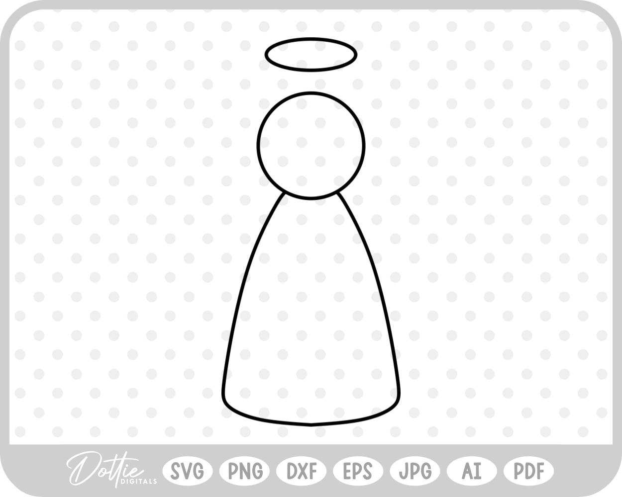 Angel Outline Hand Drawn Christmas Wings Halo SVG PNG DXF – Cricut Silhouette Cutting File