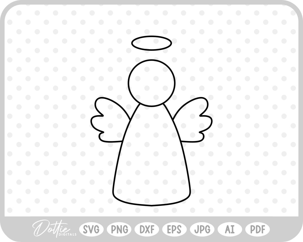 Angel Outline Hand Drawn Christmas Wings Halo SVG PNG DXF – Cricut Silhouette Cutting File