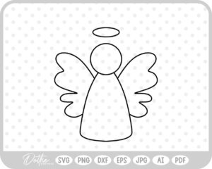 Angel Outline Hand Drawn Christmas Wings Halo SVG PNG DXF – Cricut Silhouette Cutting File