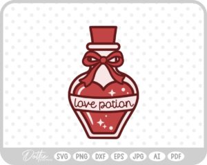 Love Potion Heart Shaped Bottle Valentine's Day Ribbon Bow SVG PNG DXF – Cricut Silhouette Cutting File