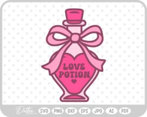 Love Potion Heart Shaped Bottle Valentine's Day Ribbon Bow SVG PNG DXF – Cricut Silhouette Cutting File