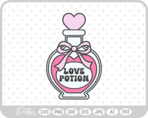 Love Potion Heart Shaped Bottle Valentine's Day Ribbon Bow SVG PNG DXF – Cricut Silhouette Cutting File