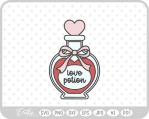 Love Potion Heart Shaped Bottle Valentine's Day Ribbon Bow SVG PNG DXF – Cricut Silhouette Cutting File