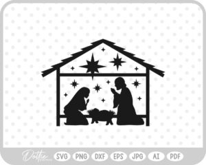 Nativity Scene Outline Silhouette Shape Mary Joseph Baby Jesus SVG PNG DXF – Cricut Silhouette Cutting File