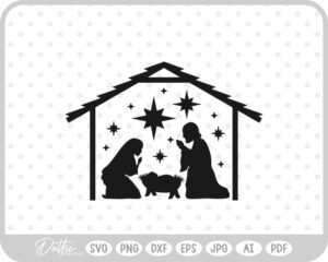 Nativity Scene Outline Silhouette Shape Mary Joseph Baby Jesus SVG PNG DXF – Cricut Silhouette Cutting File