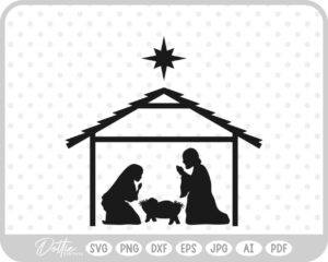 Nativity Scene Outline Silhouette Shape Mary Joseph Baby Jesus SVG PNG DXF – Cricut Silhouette Cutting File