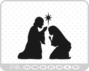 Nativity Scene Outline Silhouette Shape Mary Joseph Baby Jesus SVG PNG DXF – Cricut Silhouette Cutting File