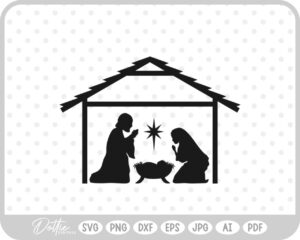 Nativity Scene Outline Silhouette Shape Mary Joseph Baby Jesus SVG PNG DXF – Cricut Silhouette Cutting File